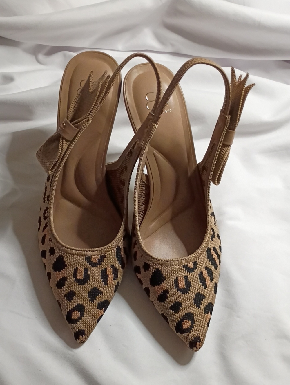 Leopard Print Slingback Pointed Toe Heels - Tan